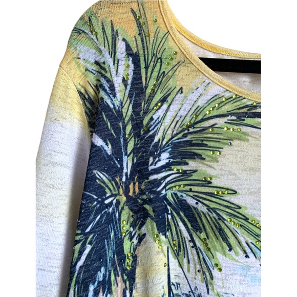 Alfred Dunner Women's Top Size XL Rhinestone Elements Palm Trees Boats Blouse - Picture 2 of 5